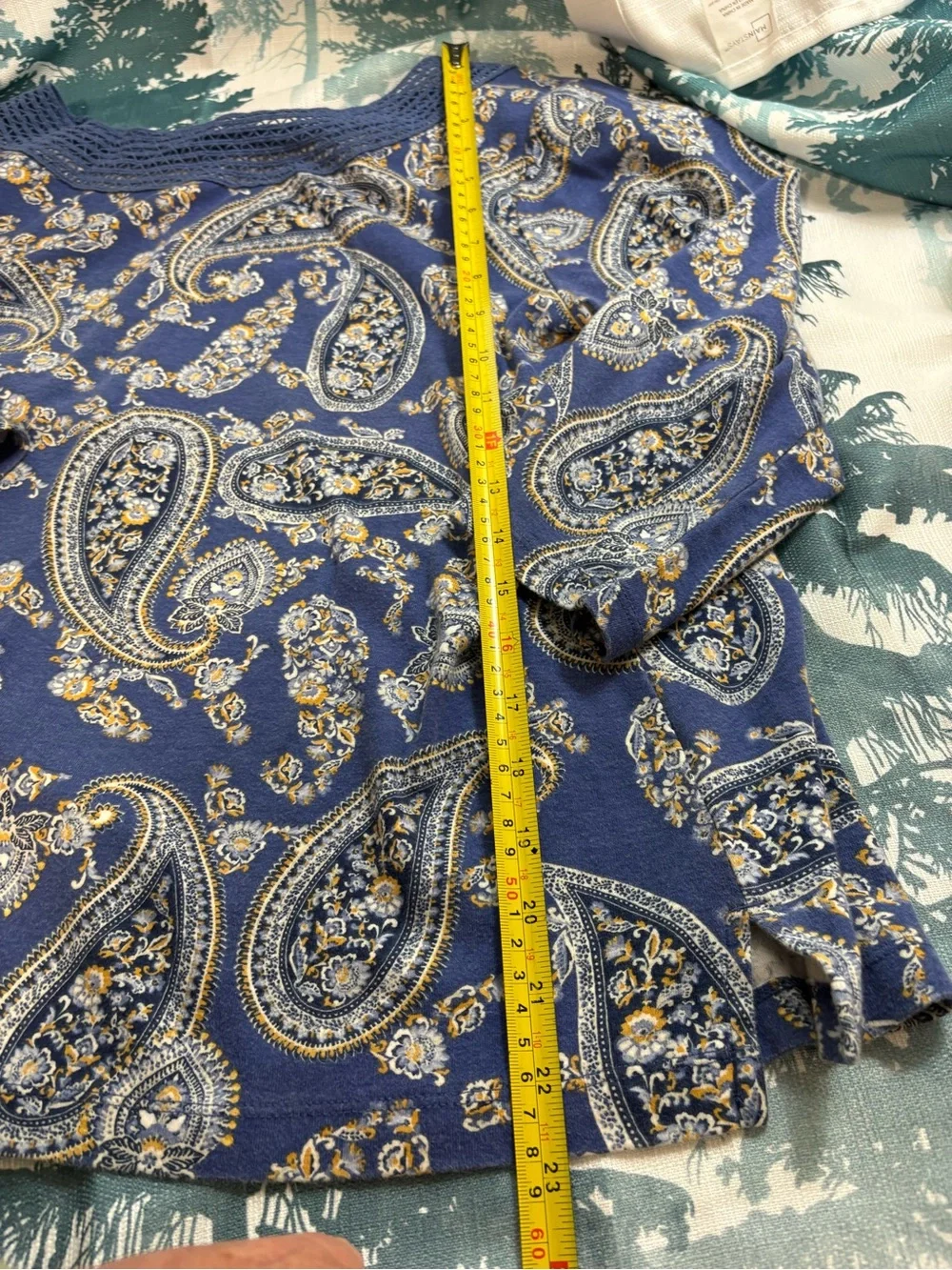 croft & barrow Blue Paisley Crochet-Neck Tunic 100%Soft Cotton! #Concert #Campus
